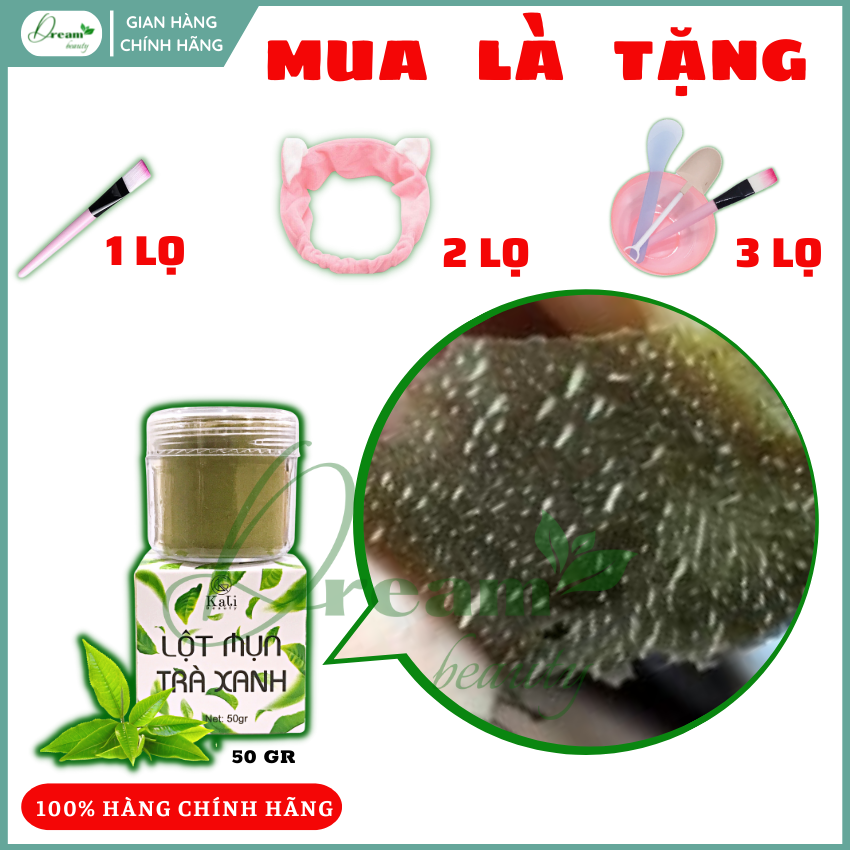 [50gr] Bột lột mụn trà xanh, lột sạch mụn cám mụn cám mụn đầu đen cứng đầu làm sạch da sáng và mịn da, LM502, Dream Beauty