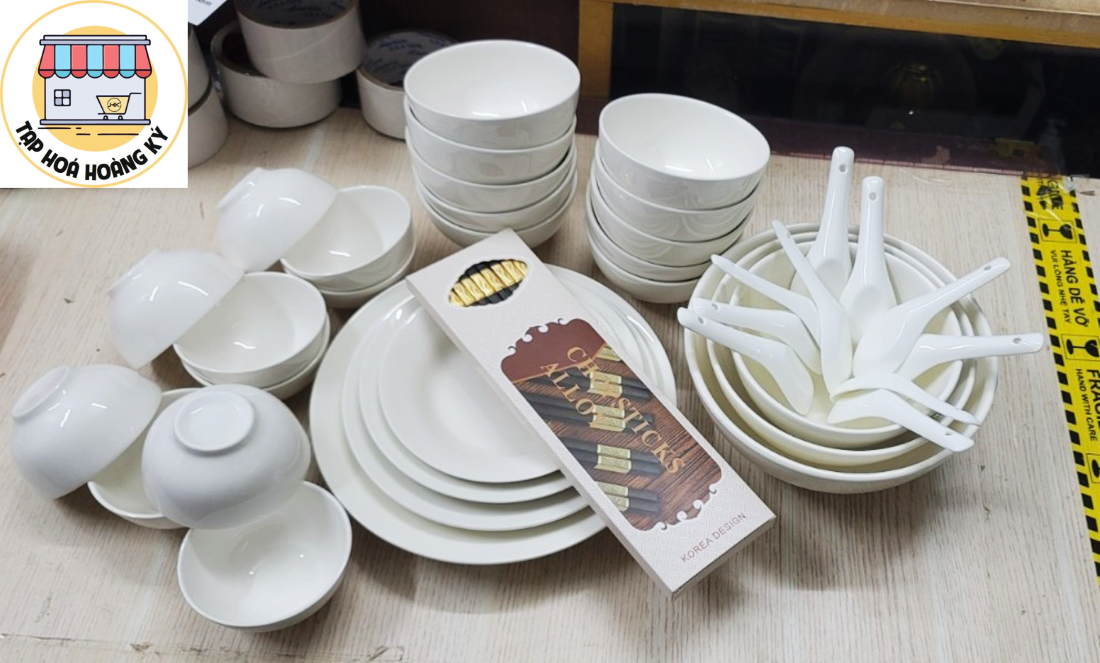 Bộ tô, chén, dĩa gốm sứ trắng 4d cao cấp