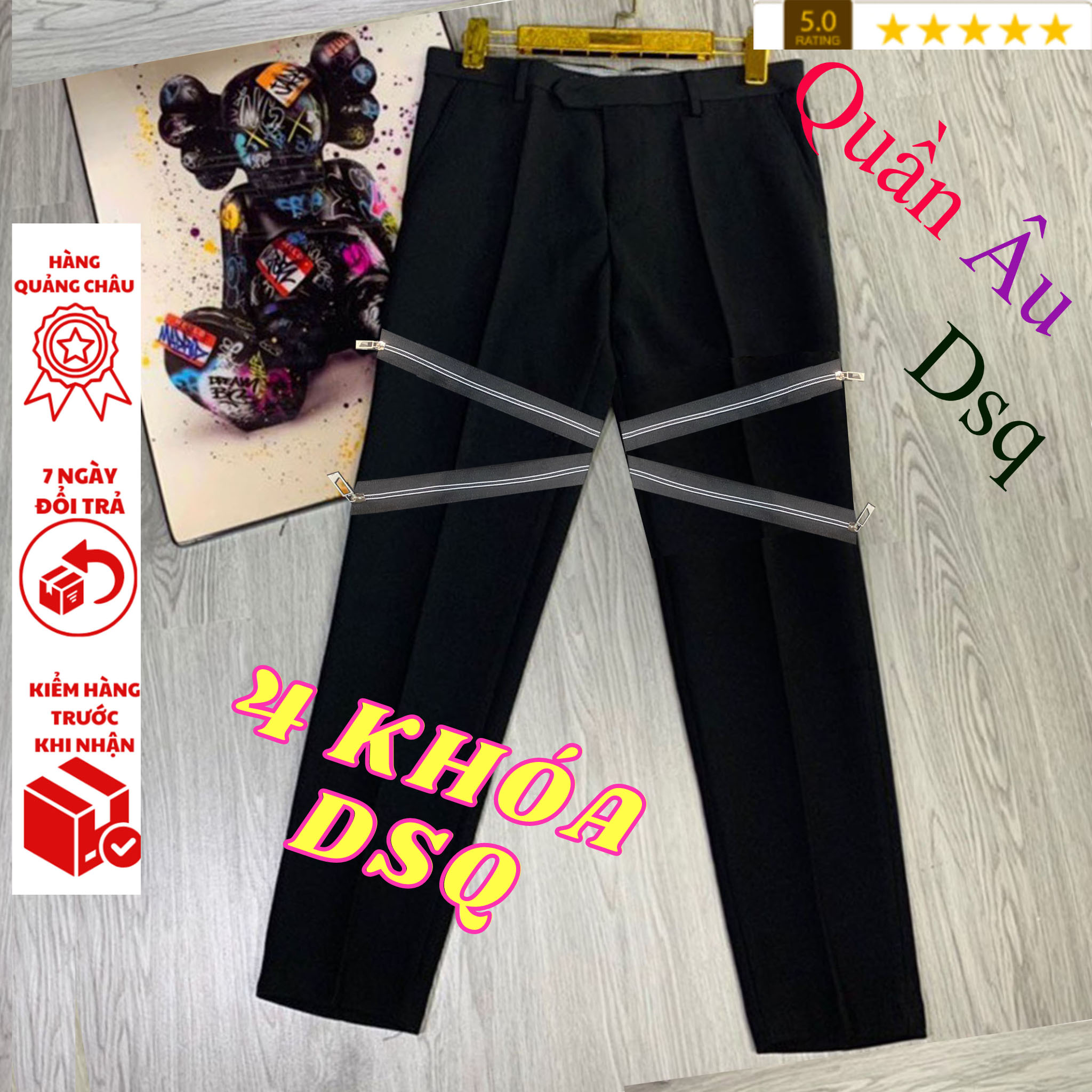 Quần âu nam 4 khóa đùi , quần tây âu dsq amiri viền khóa may thêu chắc chắn