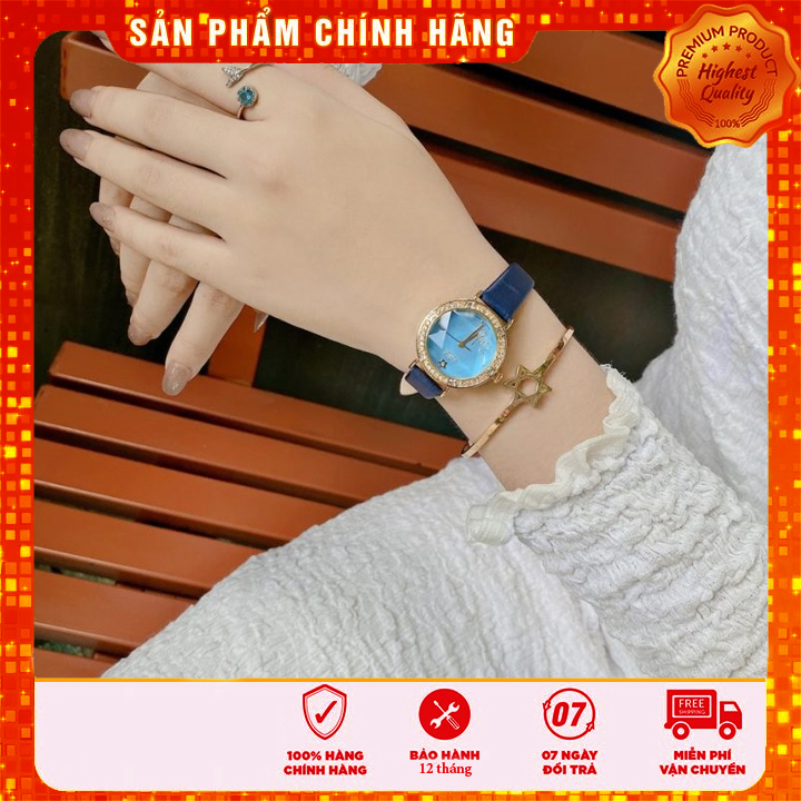 Đồng hồ nữ chính hãng Julius Hàn Quốc JA-823 dây da mặt lăng kính 3D lấp lánh