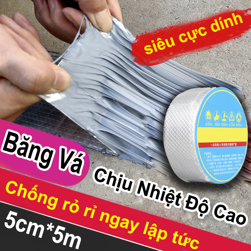 Băng Keo Chống Dột Màng Nhôm, Vá Rò rỉ ống nước, tường nứt, Siêu Cực Dính, Cuộn To dài 5 mét (hình thật video thật)