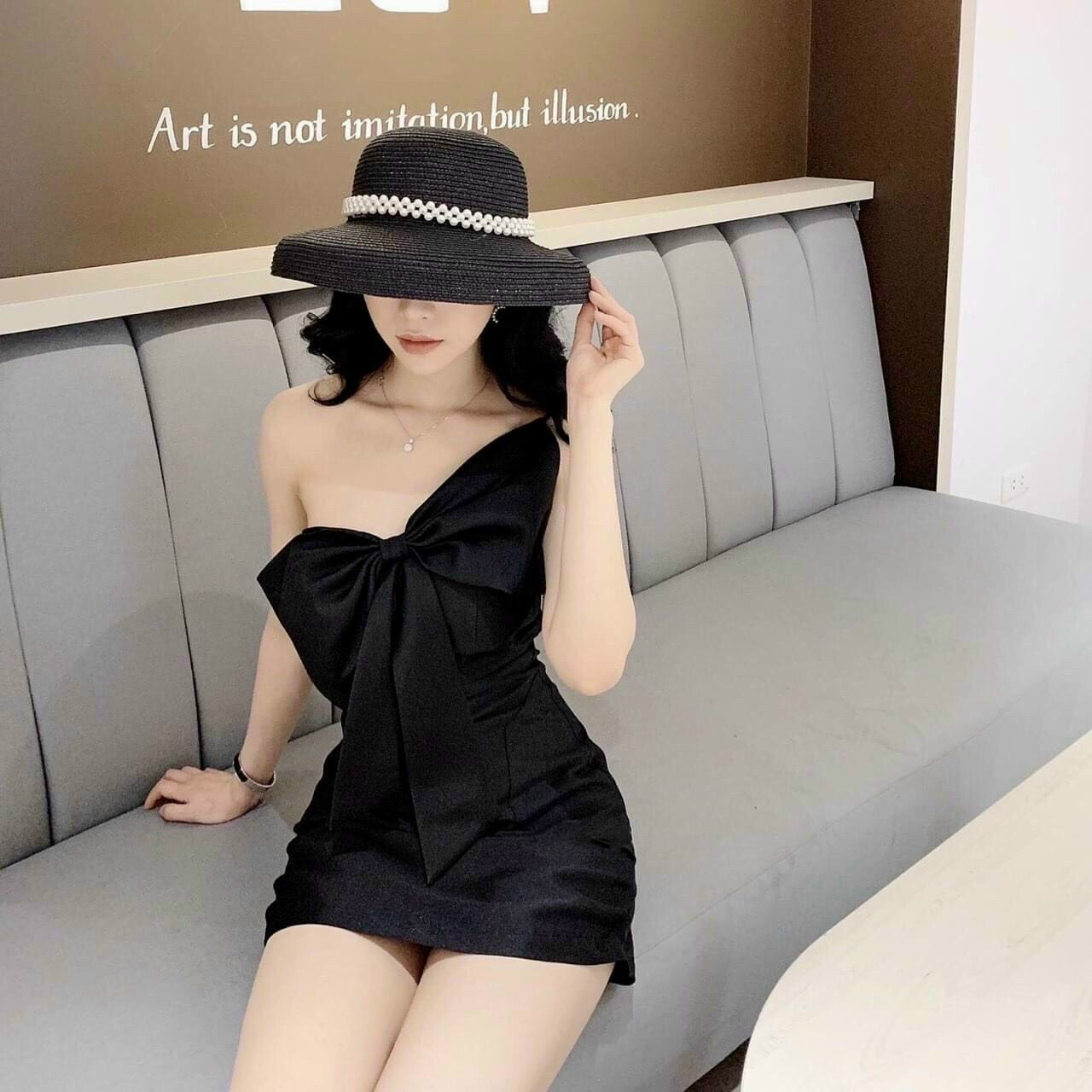 Đầm lệch vai kiểu chữ a phối nơ cực xinh-qa store202-0