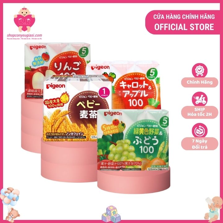 Nước Ép Trái Cây Cho Bé Pigeon Nhật Bản - 3 Hộp/Lốc x125ml