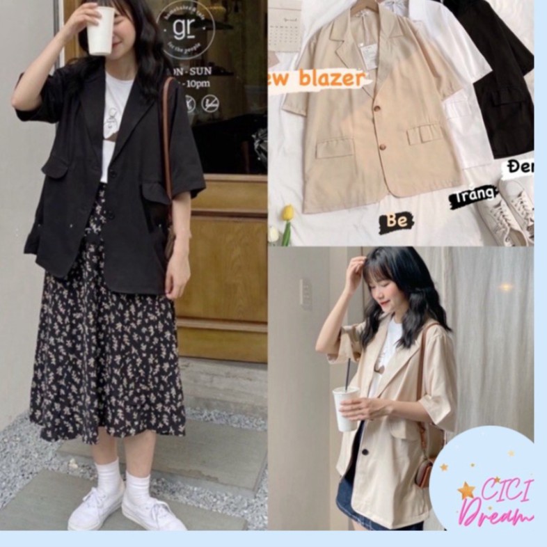 Áo blazer CỘC TAY 1 lớp ulzzang - áo khoác ngoài - áo Blazer kiểu vest 1 lớp TAY NGẮN 3 màu ho hit kiểu dáng Hàn Quốc