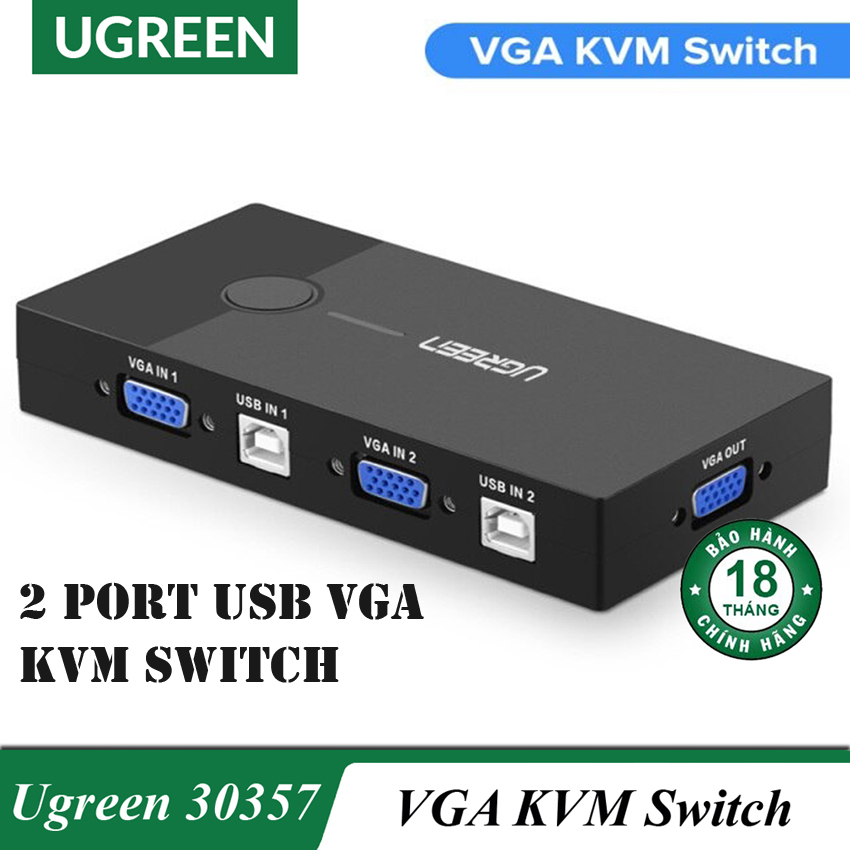 Bộ chuyển tín hiệu 2 cpu dùng 1 màn hình - kvm switch usb chính hãng ugreen 30357 cao cấp