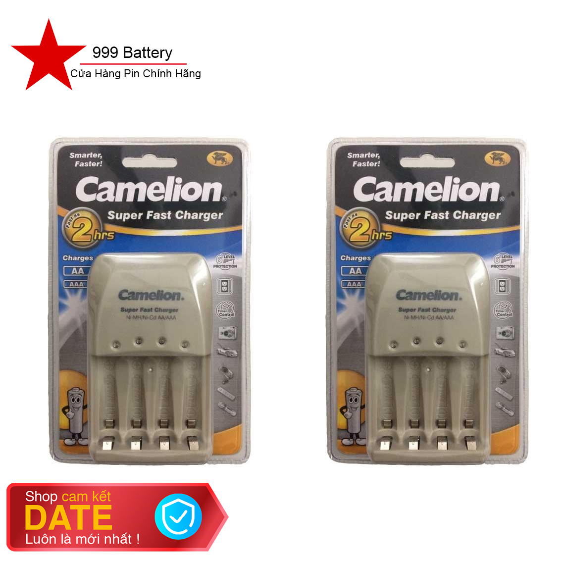 Combo 2 máy sạc 4 pin aa, aaa Camelion sạc nhanh, tự ngắt BC0905 chính hãng