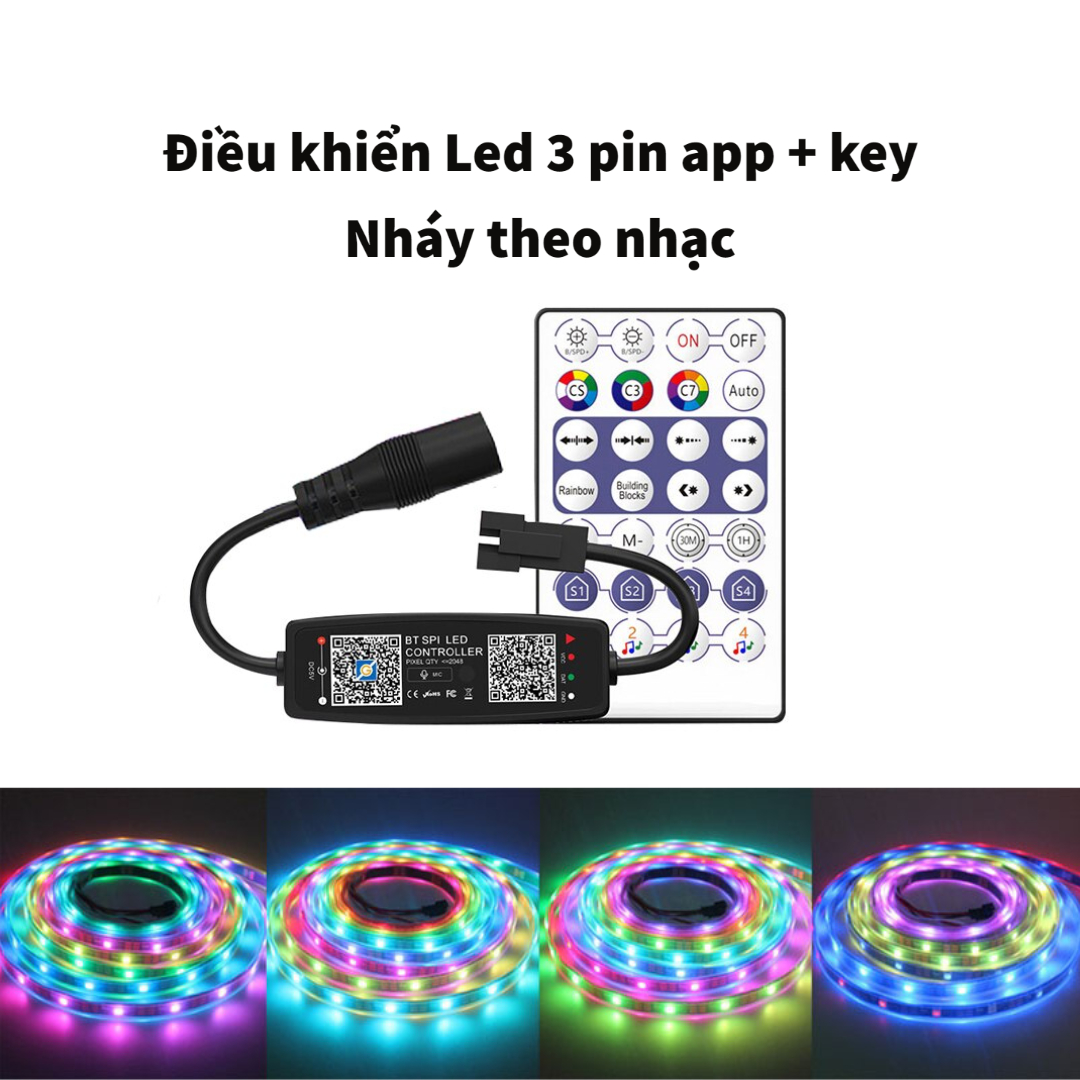 Điều khiển đèn led argb 5~24v 3 pin sk6812 ws2811 ws2812 28 phím, bluetooth + app nháy theo nhạc