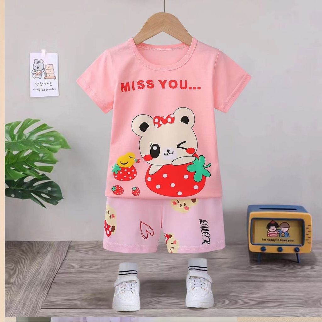 Bộ xuất hàn bộ mùa hè, bộ cộc tay cho bé gái sz 15 đến 25kg 100% cotton hàng quảng châu