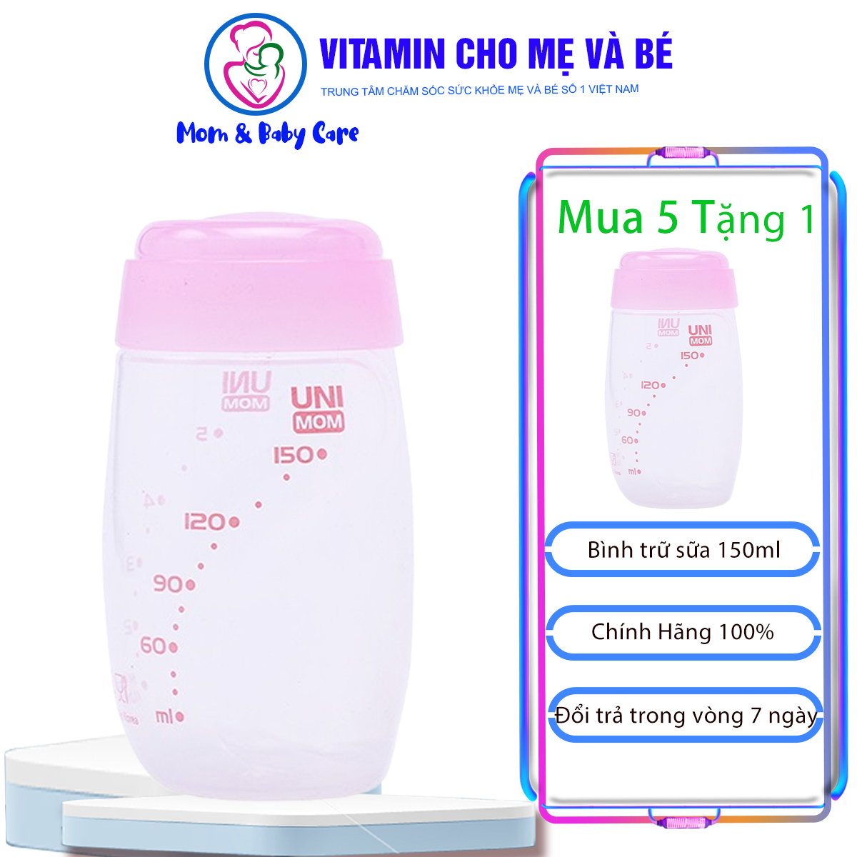 Bình trữ sữa cổ nối hẹp UniMom 150ml - Bình sữa trẻ em, tiện ích, nhỏ gọn, an toàn - Wikimom