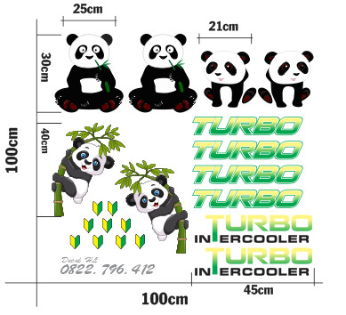 Tem dán gấu trúc dán xe ô tô, xe tải độc lạ, full bộ như hình. Tem dán xe tải, xe ô tô