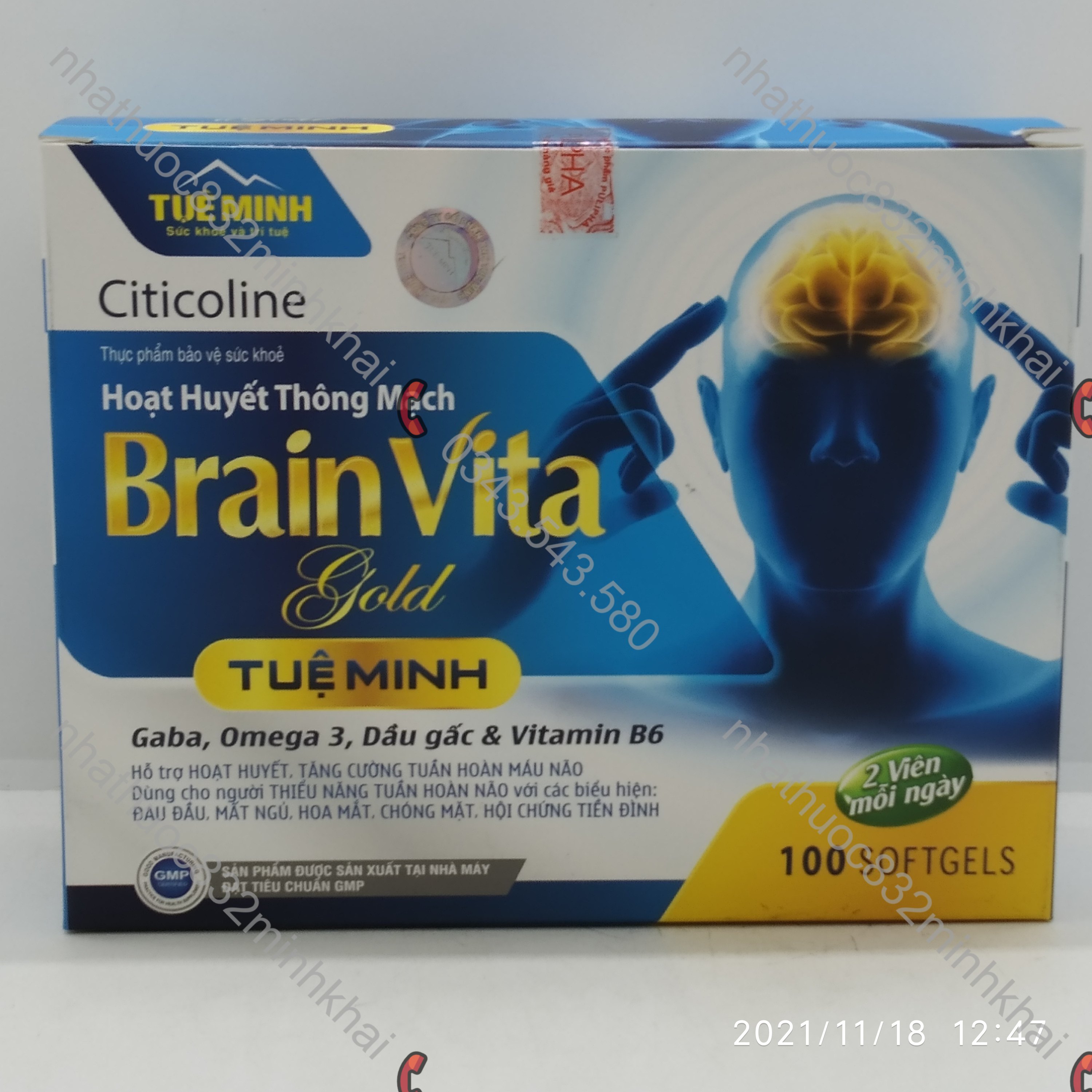 Hoạt huyết thông mạch Brain Vita Gold Tuệ Minh hộp 100 viên