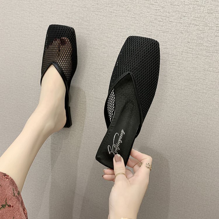 Giày Sục Mules Lưới Thời Trang Mũi Vuông Đế Bệt G16