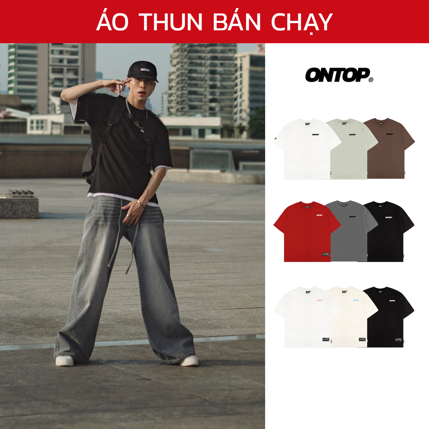 Áo thun basic nam nữ local brand ONTOP nhiều màu form rộng tay lỡ chất cotton | O13-T1 & O24-T1 & O-T4