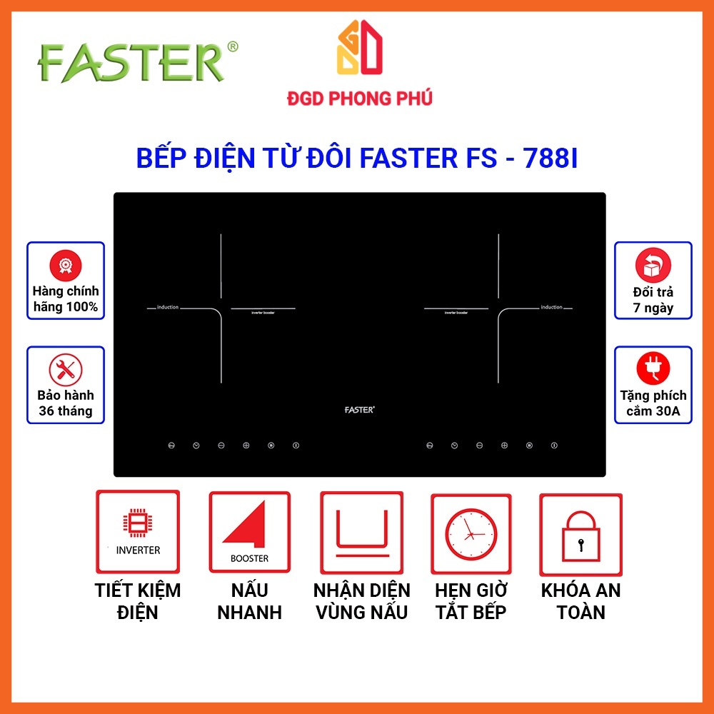 Bếp từ đôi faster fs - 788i/ 788hi. bếp điện từ đôi, inverter tiết kiệm điện, để âm - dương đều được - bảo hành 3 năm.