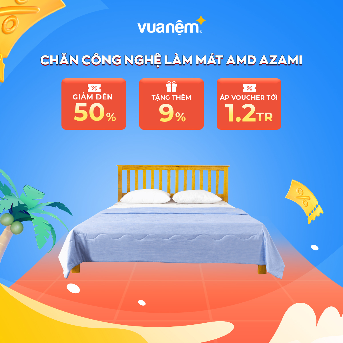 Chăn hè 4 mùa công nghệ làm mát Amando Azami 2mx2m2 mềm mại trơn mát phân phối bởi Vua Nệm