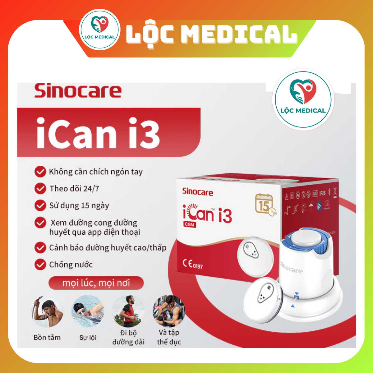 Máy đo đường huyết liên tục Sinocare iCan CGM, kiểm tra 15 ngày không cần chích ngón tay