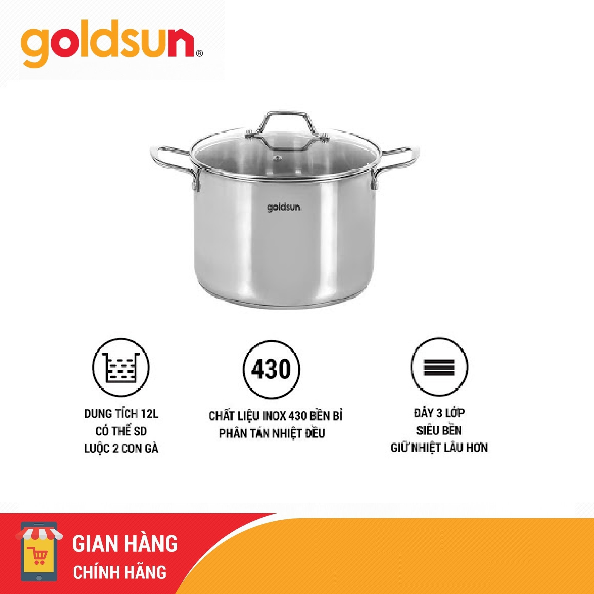 Nồi luộc gà 28cm goldsun gh27-f28sg