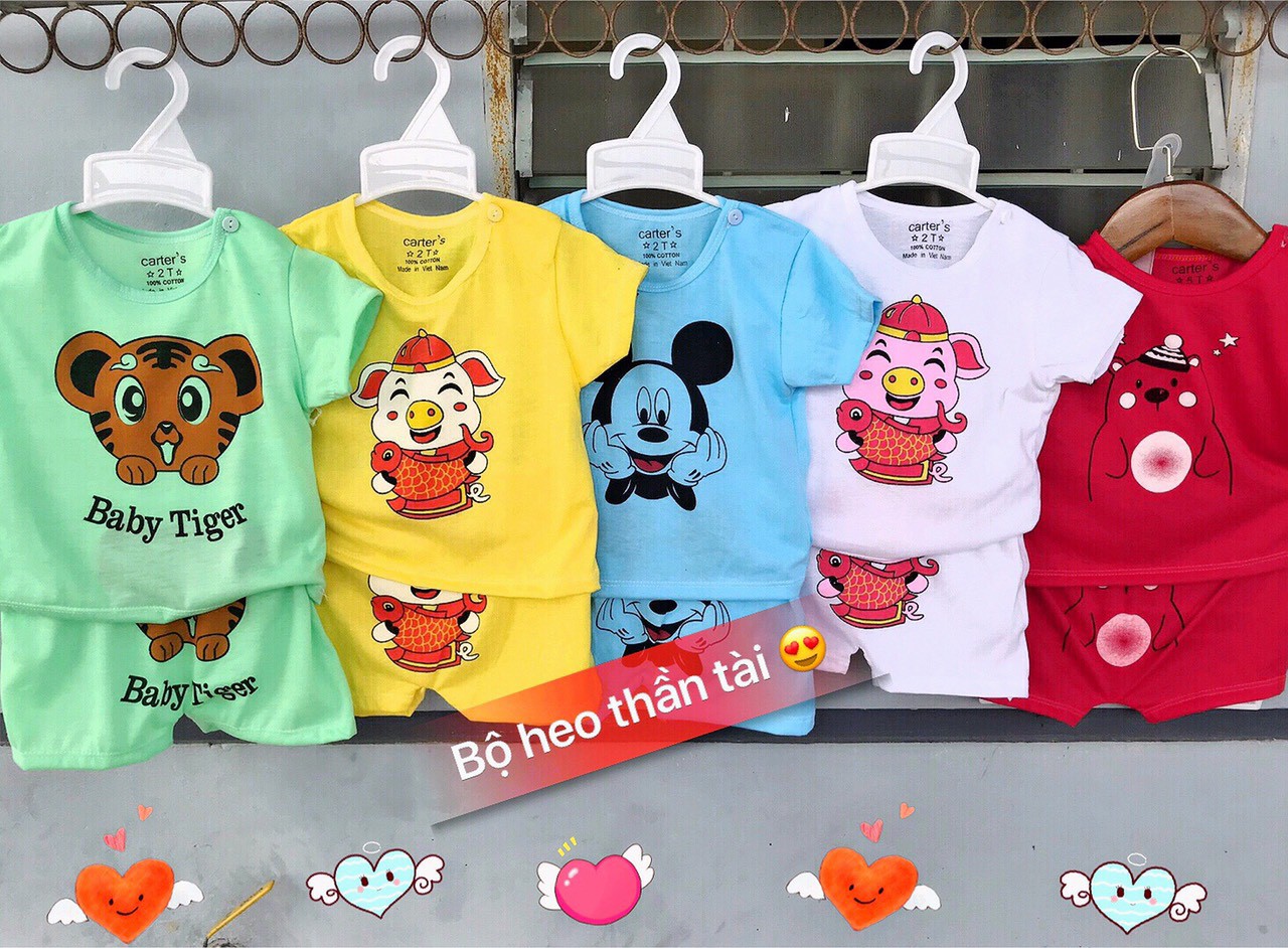 Bộ cotton cộc tay màu hình icon cho bé ( sét 5 bộ )  (KÈM QUÀ TẶNG)