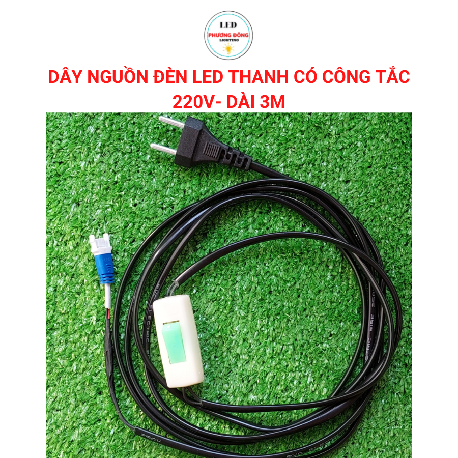 Dây nguồn kèm công tắc, jack kẹp dành cho LED Thanh 220V dài 3m