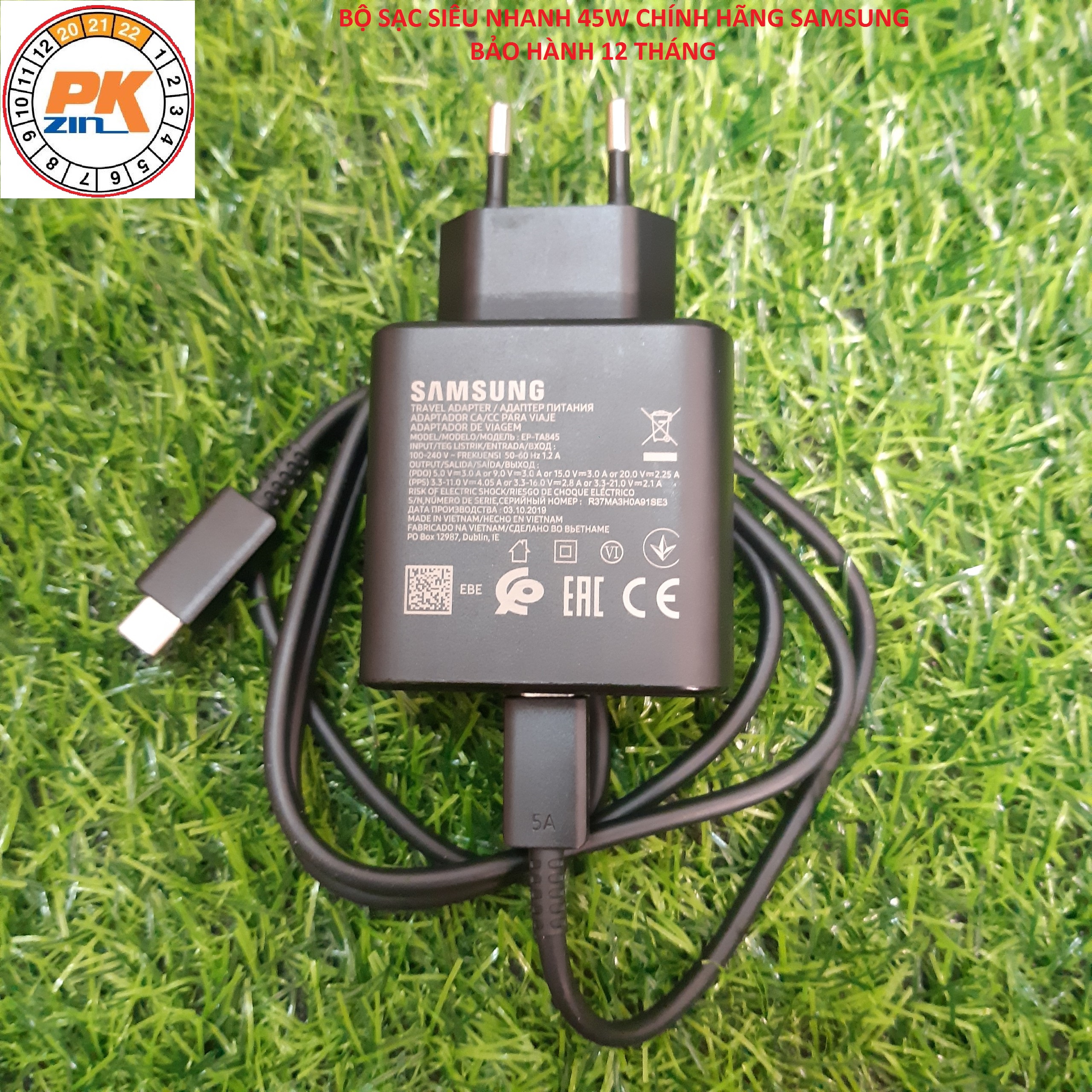 Bộ Sạc Siêu Nhanh 45W Chính Hãng Samsung, Gồm Cáp 5A, Loại Chân Tròn, Bảo Hành 12 Tháng
