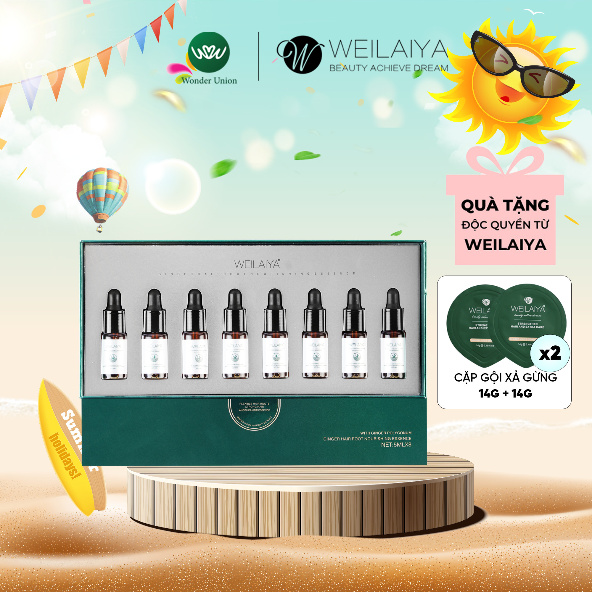 Tinh dầu dưỡng tóc Weilaiya Ginger Hair Root Nourishing Essence giúp ngăn rụng và kích thích mọc tóc 5ml x 8 lọ