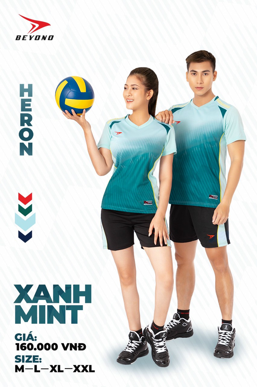 Bộ bóng chuyền nam nữ Xanh mint độc lạ - Chính hãng Beyono - Có in tên số