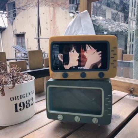 Hộp đựng giấy ăn hình tivi vintage - hộp giấy ăn có khe để điện thoại