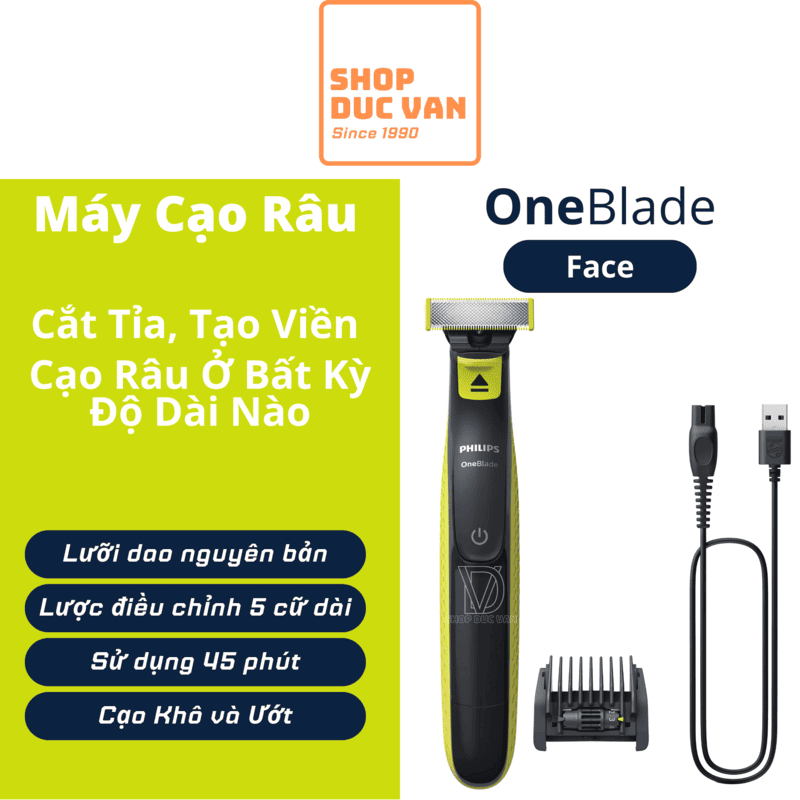  Máy Cạo Râu Philips OneBlade Face QP2724 20 Lưỡi Dao Nguyên Bản Cắt Tỉa Tạo Kiểu Thông Minh Với Lược Đa Năng 5 Nấc Chỉnh   Shop Đức Vân   