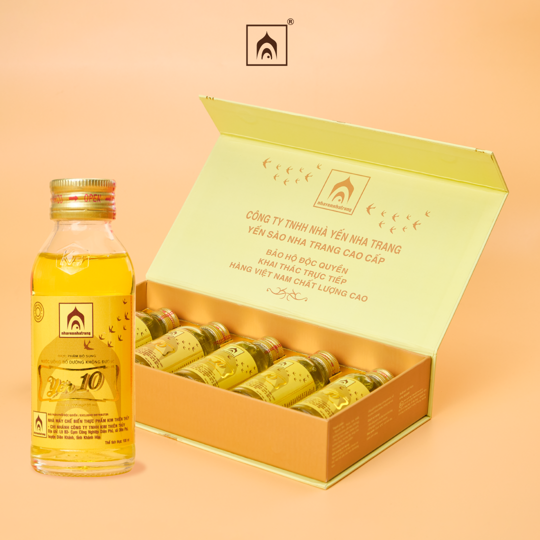 Nước uống bổ dưỡng Yến 10 - Nhà Yến Nha Trang - Hộp 5 chai -  Loại không đường - Nước yến sào cao cấp - Nước yến thủy phân