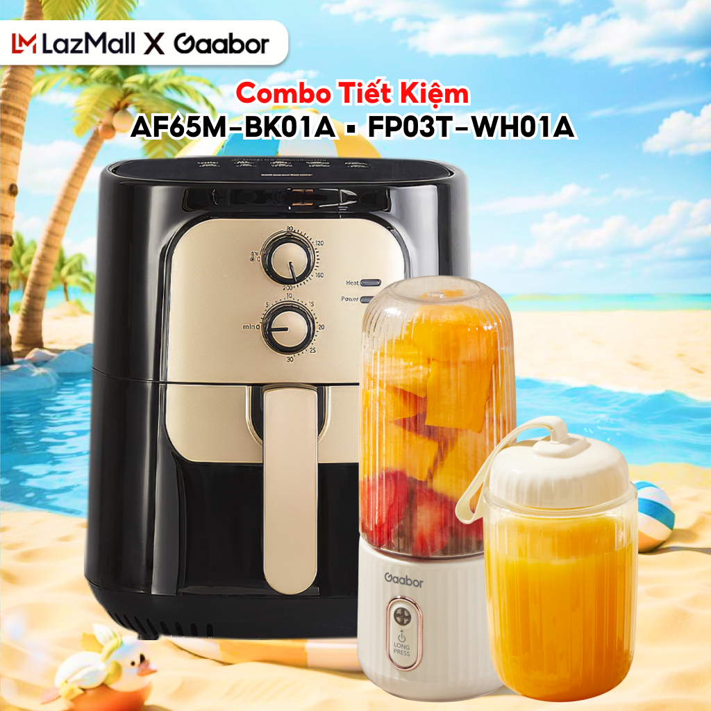 Combo 196 Nồi chiên không dầu dung tích lớn 6.5L AF65M-BK01A và cốc xay sinh tố cầm tay FP03T-WH01A - Hàng chính hãng