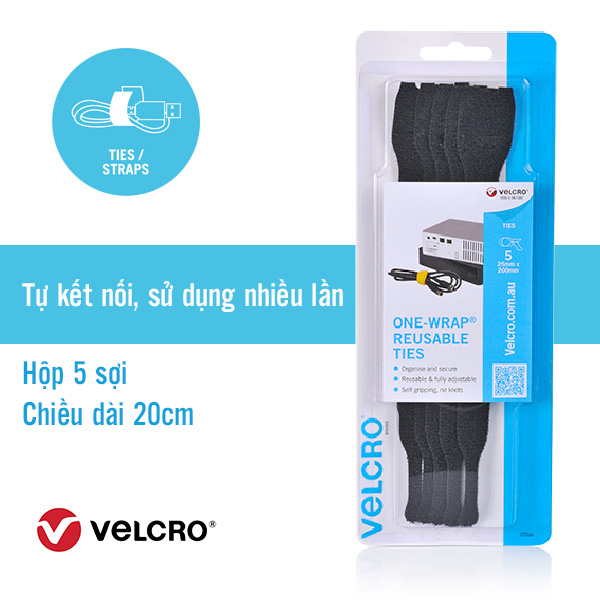 5 sợi băng gai 2 mặt cắt sẵn One-Wrap của VELCRO (25564) - Cuốn gọn cáp, dây điện