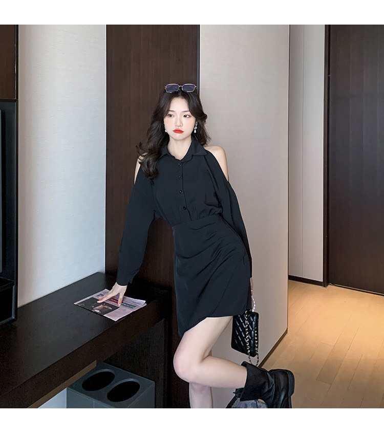 Đầm sơ mi tay dài cut out - hk1601