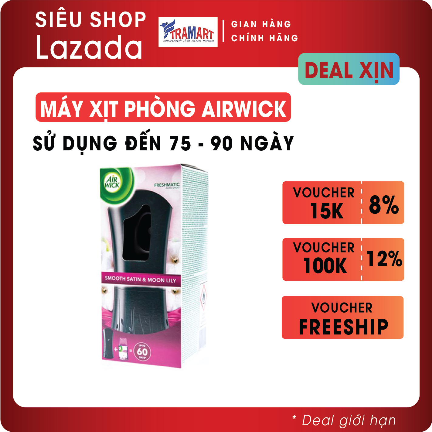 Máy xịt thơm phòng tự động airwick awk0121 smooth satin & moon lily 250ml