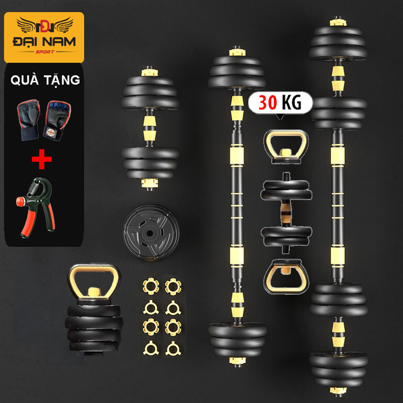 Bộ Tạ Tay Đa Năng 30kg 5 Trong 1 Kết Hợp Tạ Đơn,Tạ Đẩy Và Tạ Ấm Chính Hãng Đại Nam Sport+ Tặng Găng Tay Tập Tạ Và Kìm Bóp Tay