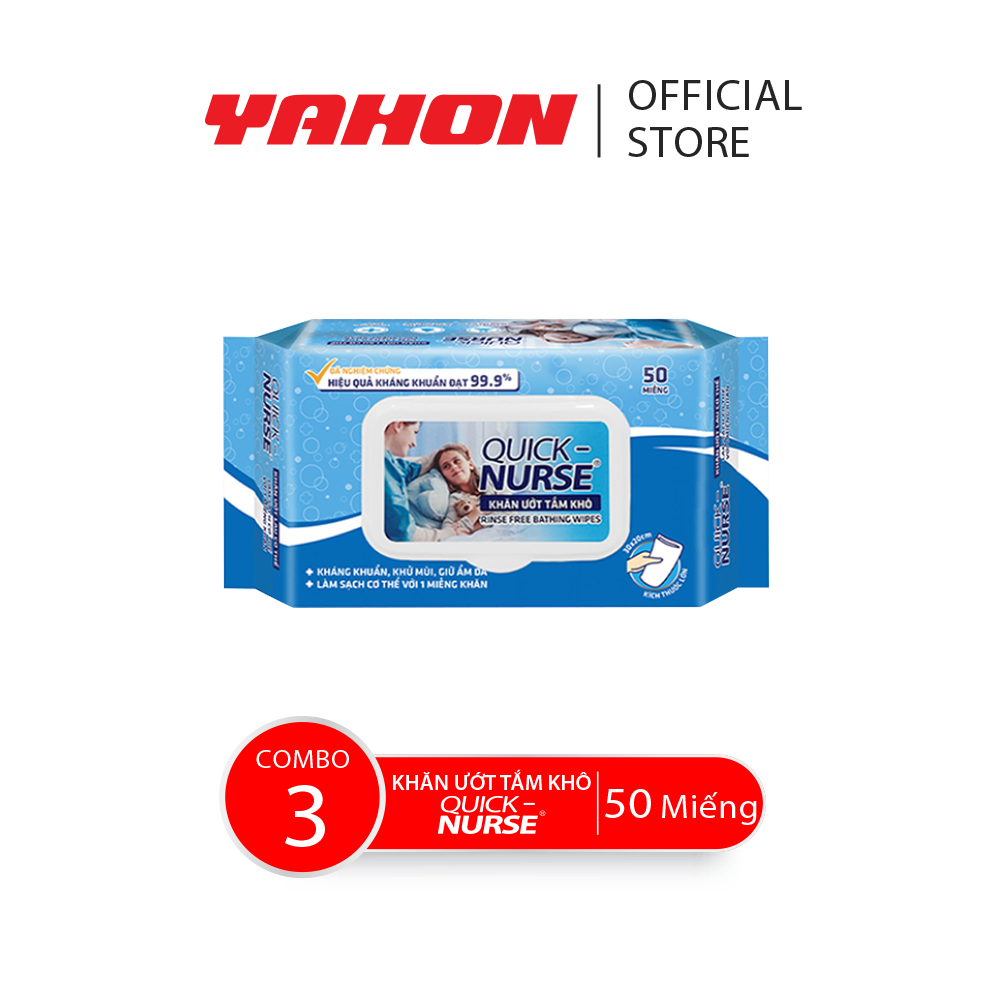 Combo 3 bao khăn ướt tắm khô quick-nurse, 50 miếng/bao