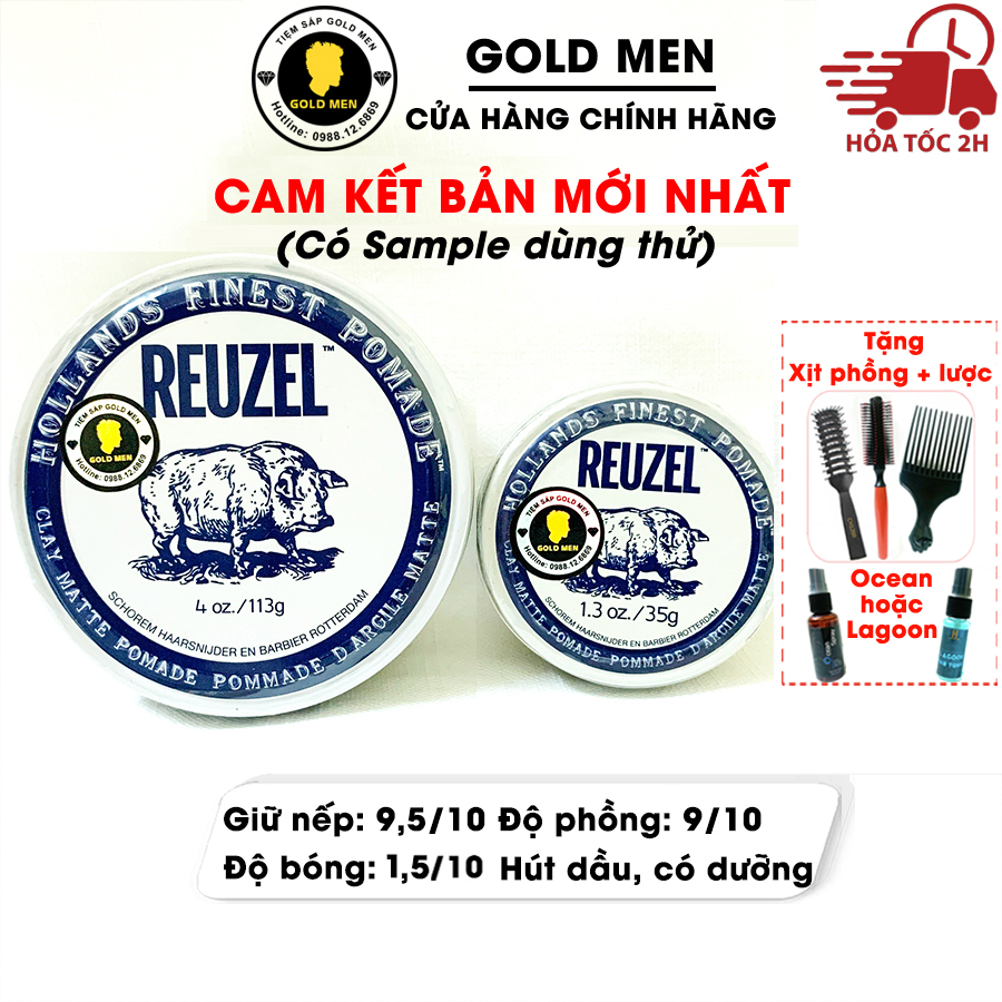 Sáp vuốt tóc Reuzel Clay Matte Pomade 35g - 113g - 340g + Tặng quà