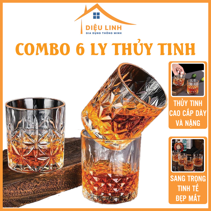 Ly thủy tinh, bộ 6 ly thủy tinh ly rock thủy tinh pha lê uống whisky rượu mạnh, cốc uống rượu wine glass tramanshop