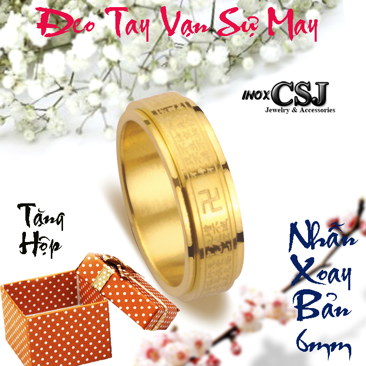 Nhẫn bát nhã tâm kinh kiểu mới 6mm - Đeo tay vạn sự may (không có hộp)