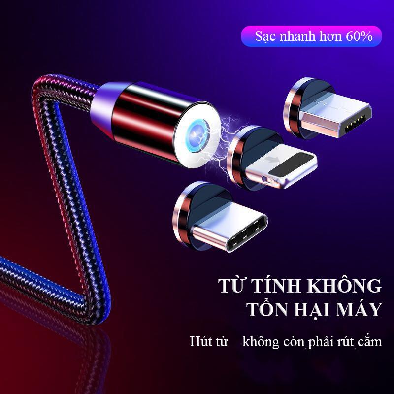Cáp sạc nam châm 3 đầu IOS, TYPE C, MICRO USB. Hàng cao cấp, dây chống rối siêu bề. Đầu nam châm hút cực mạnh. Tiện dụng chỉ cần 1 dầy mà sạc được hầu hết các thiết bị