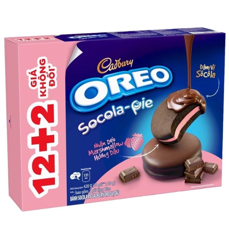 Bánh Sôcôla Nhân Dẻo Vị Dâu Marshmallow Cadbury Oreo Socola-pie Strawberry