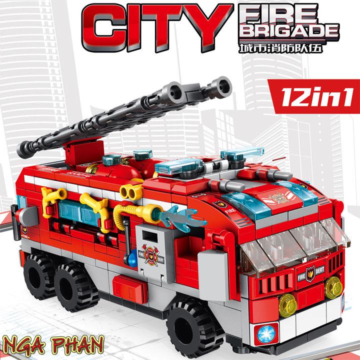 Siêu xe cứu hỏa 561 chi tiết 12 trong 1 lego panlos đồ chơi xếp hình lắp ráp