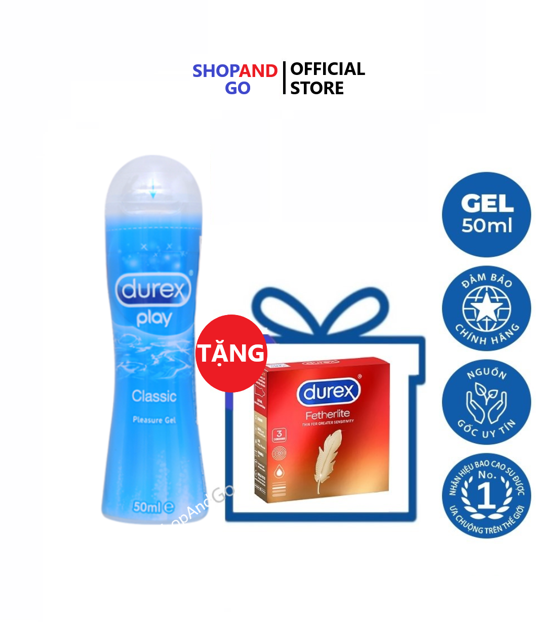FREESHIP COMBO 1 Gel bôi trơn Durex Play Classic 50ml tặng 1 hộp bao cao su Durex Fetherlite 3 cái