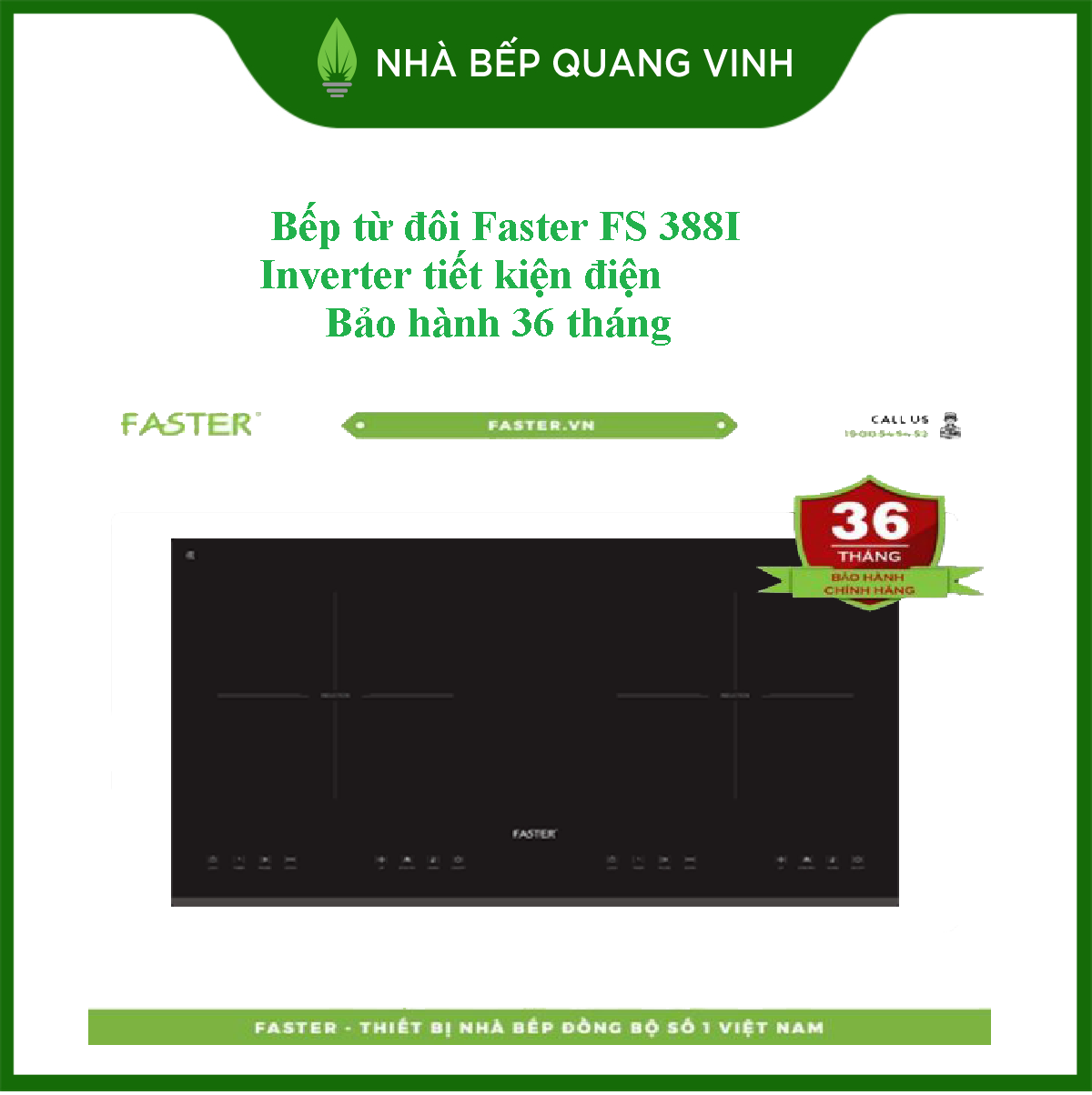[Trả góp 0%]Bếp từ đôi Faster FS 389I Inverter tiết kiện điện Bảo hành 36 tháng-QUANG VINH