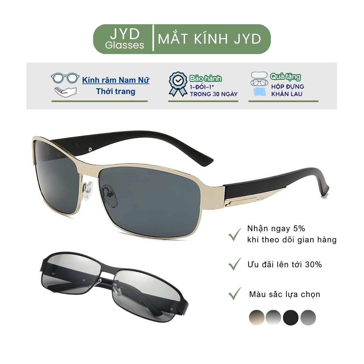 Kính râm phân cực chống tia UV thời trang hot 2023 có tròng đổi màu A8485