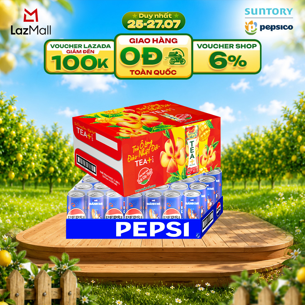 Combo 1 Thùng Pepsi và 1 Thùng Trà Ô Long Tea+ Vị Đào Nhiệt đới (320ml hoặc 350ml/lon)