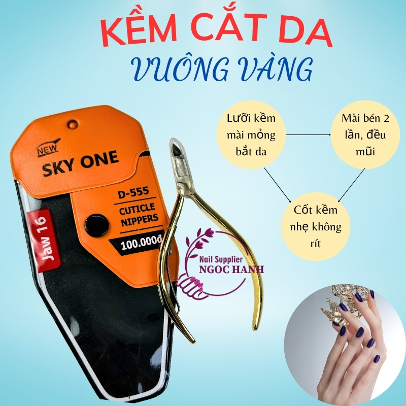 Kềm nail cắt da vuông vàng, kìm nhặt da chết Sky One, Kềm làm nail lấy da chết Skyone