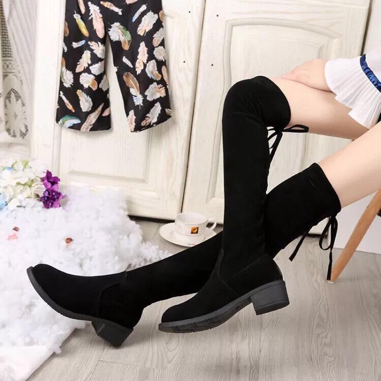 Bôt nữ cao cổ đế thấp- Giày bốt đùi hottrend