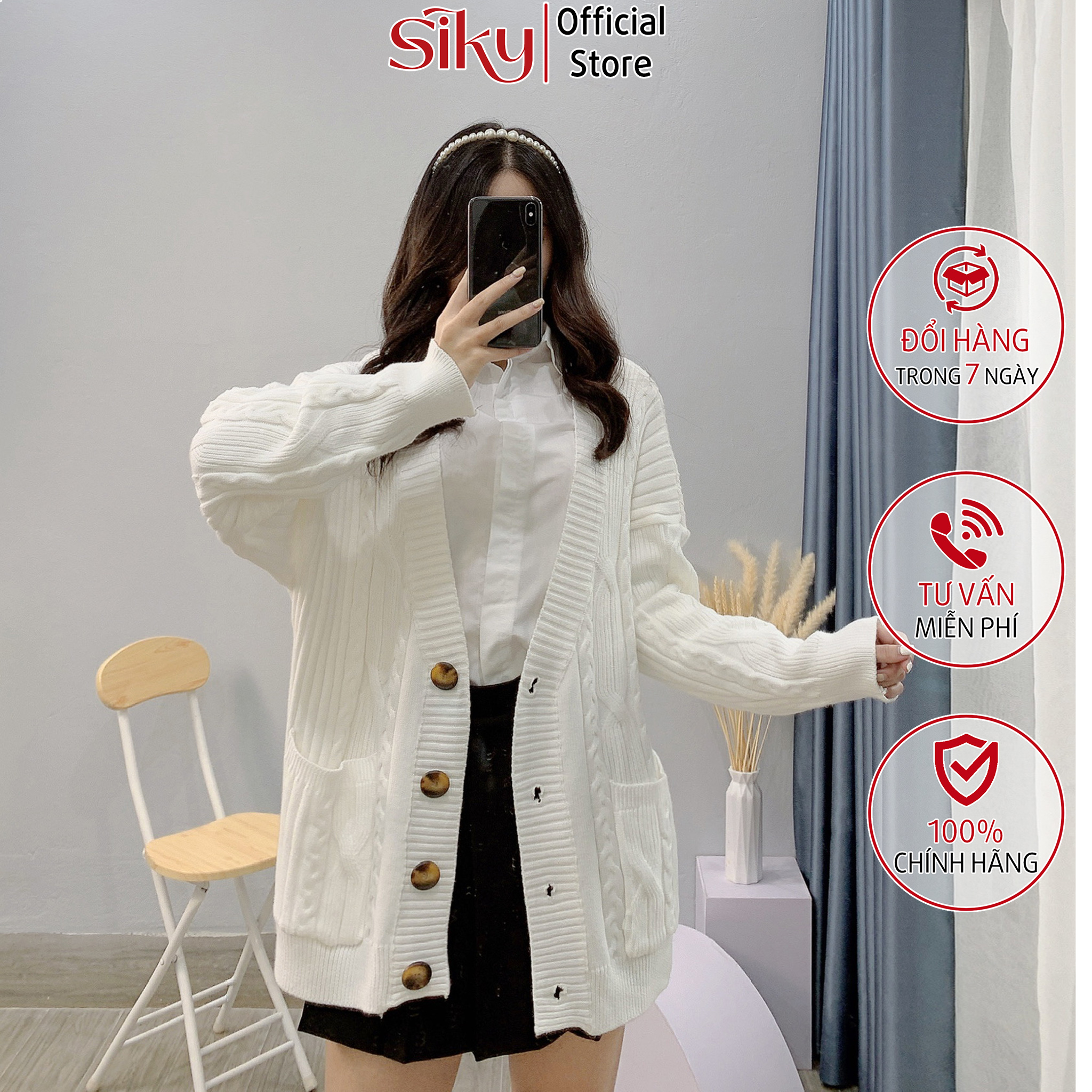 Áo cadigan nữ SIKY chất len vặn thừng siêu dày - KL12