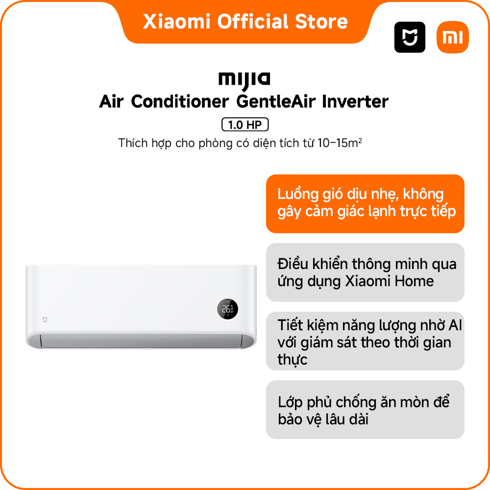 [MỚI RA MẮT] Máy lạnh/ Điều hòa Xiaomi Mijia Air Conditioner GentleAir 1.0HP 5-Star Inverter | Làm mát nhanh trong 30 giây với luồng gió mạnh | Luồng gió nhẹ, không gây cảm giác lạnh trực tiếp | Điều khiển thông minh qua ứng dụng Xiaomi Home