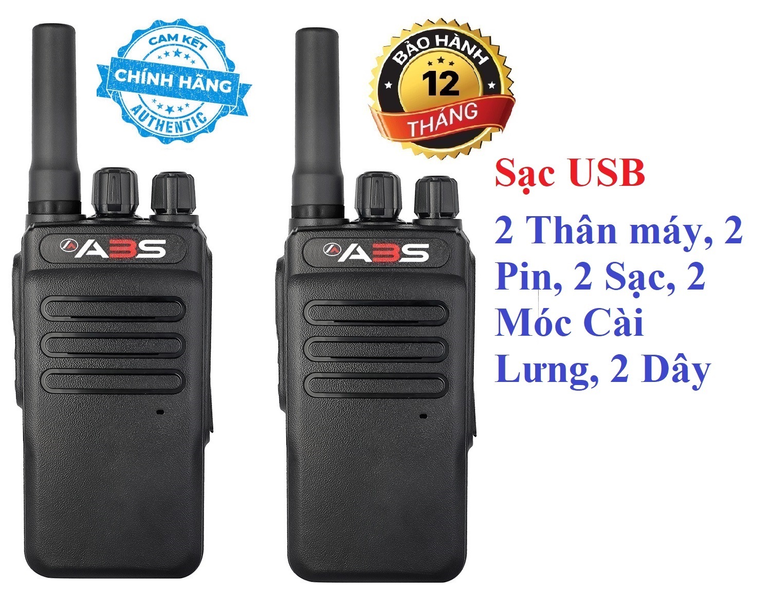 Bộ 2 Bộ đàm Chính hãng Sạc USB ABS GP900S(Loa chống bụi, Dung lượng pin cực lớn >12 tiếng, cự ly liên lạc xa, siêu bền)